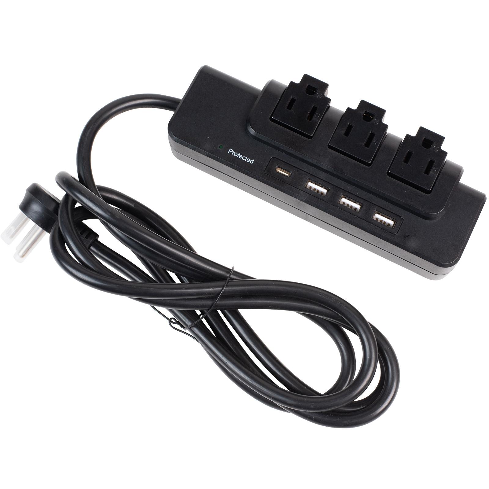 3-Outlets Extender Rotating Power Strip Surge Protector 6 ft Cord and 3 USB-A/1 USB-C PD Ports Black